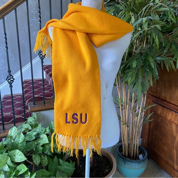 LSU Embroidered Scarf Unisex Gold with Purple LSU Stiching Warm Fringe Tigers - Picture 10 of 10